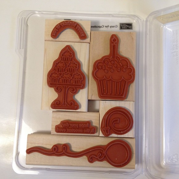 Stampin’ Up! Crazy For Cupcakes Set of 6 Tags New Open Box #111618 Wood Mounted - Picture 7 of 10